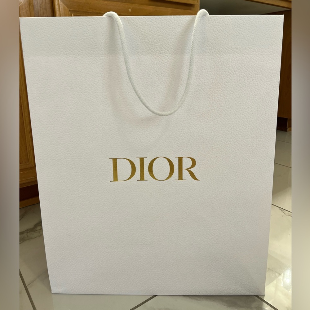 Authentic Dior White and Gold Logo Shopping Bag